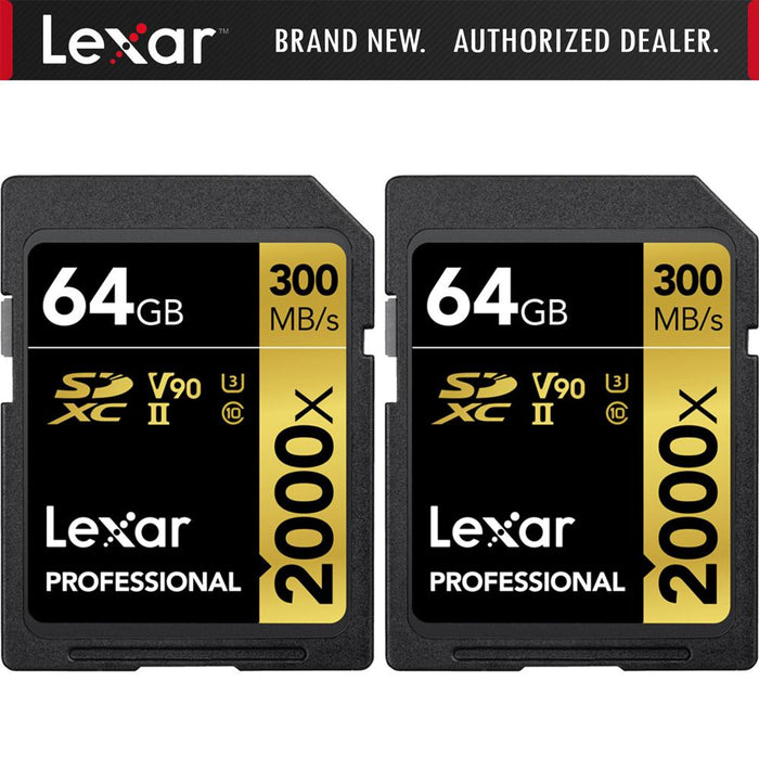 Lexar Pro SDHC 2000X RDR UII BL NA 64GB Memory Card 2 Pack