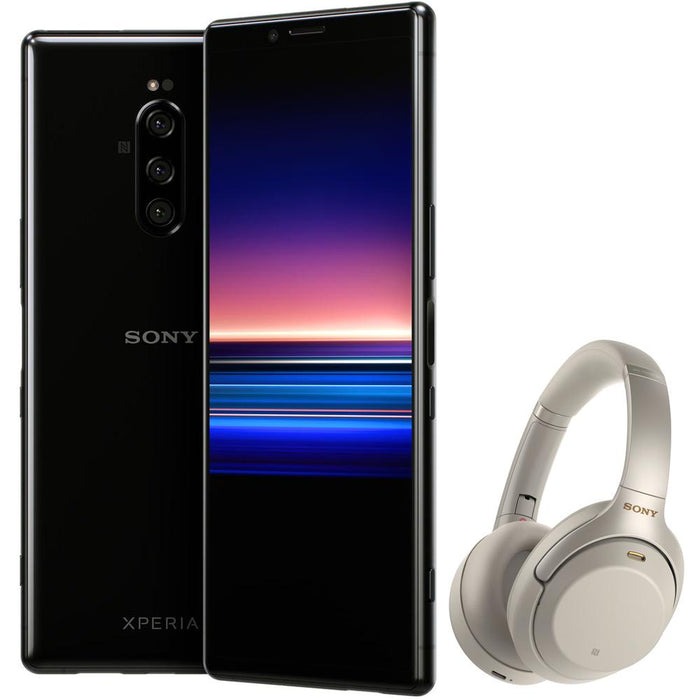 Sony Xperia 1 Unlocked Smartphone 128GB (Black)w/ Sony Headphones(WH1000XM3)(Silver)