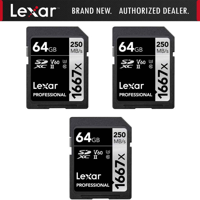 Lexar Professional SDHC/SDXC 1667x UHS-II 64GB Memory Card (3-Pack)