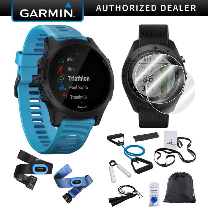Garmin Forerunner 945 GPS Sport Watch (Blue Bundle) with 7-Piece Fitness Kit Bundle