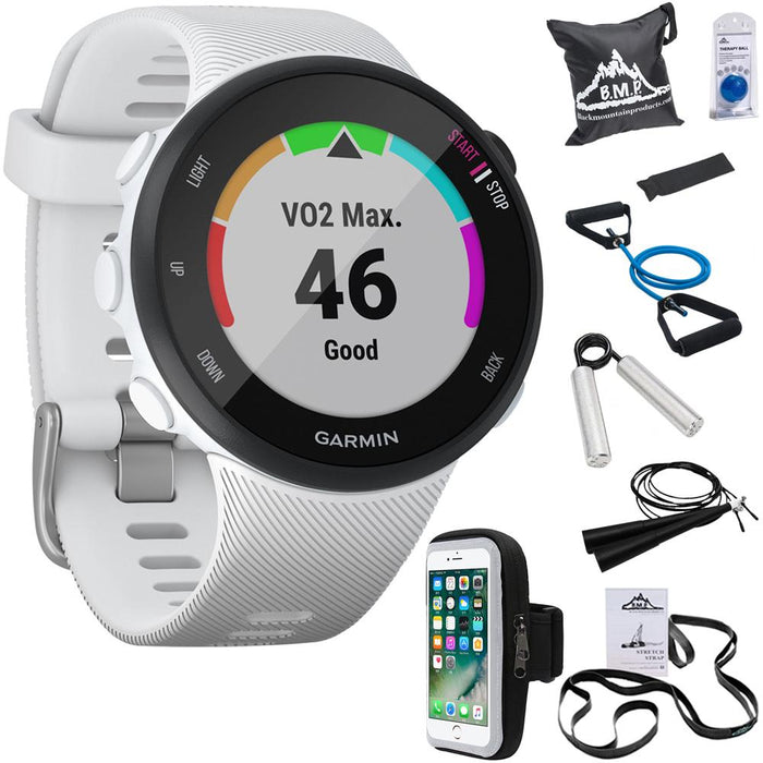 Garmin Forerunner 45S GPS Running Watch 39mm (White) w/ 7pc Fitness Kit + More