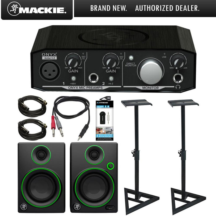 Mackie Onyx Artist 1-2 2x2 USB Audio Interface with CR3 Speakers plus More