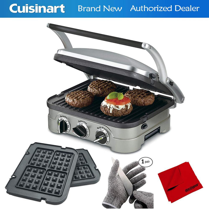 Cuisinart GR-4NW Multifunctional Griddler w/ Waffle Plates, Grill & Panini Press Bundle