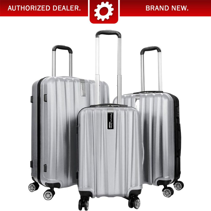 Deco Gear Travel Elite Series - 3 Piece Hardside Spinner Luggage Set (Silver)(20",24",28")