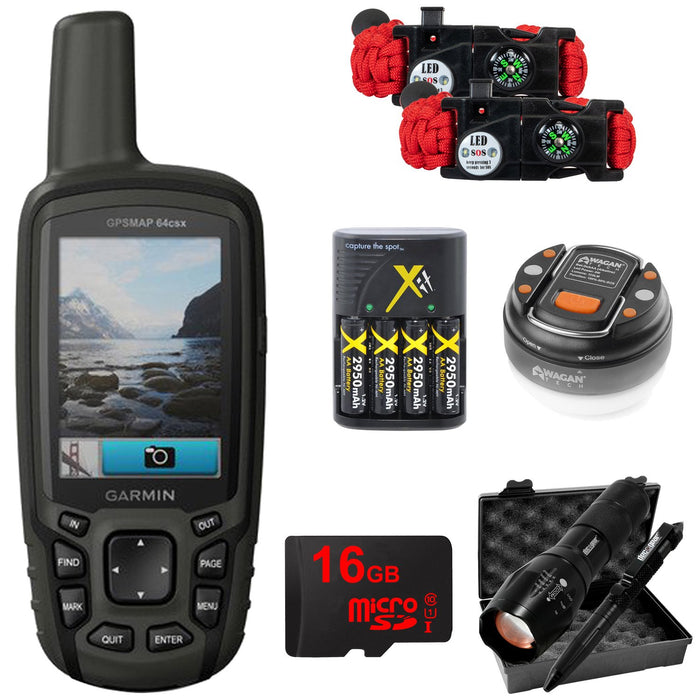 Garmin GPSMAP 64csx Handheld GPS with 16GB Camping & Hiking Bundle - (010-02258-20)