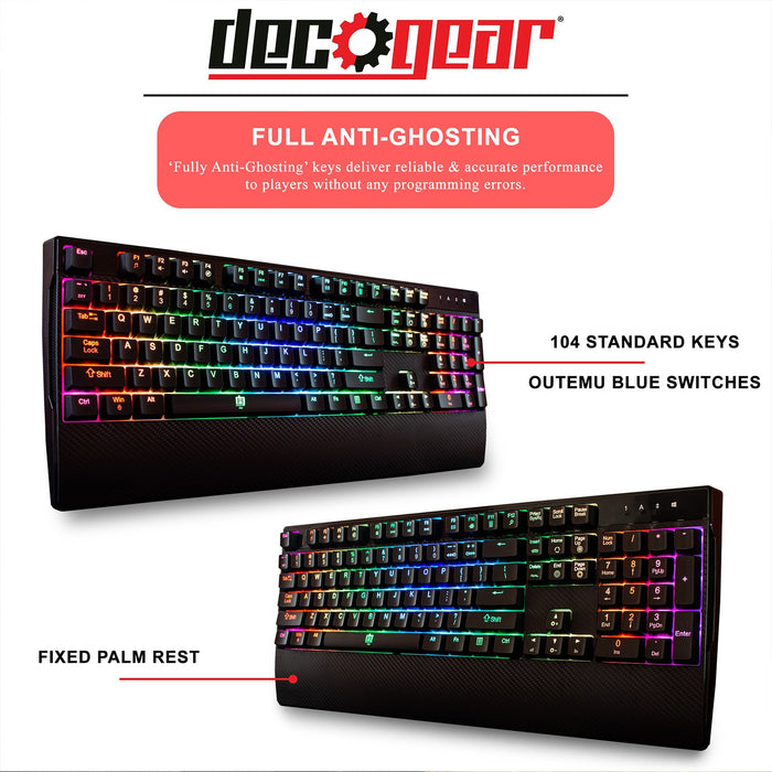 Deco Gear Mechanical RGB Keyboard with RGB Gaming Mouse & Extended Mouse Pad
