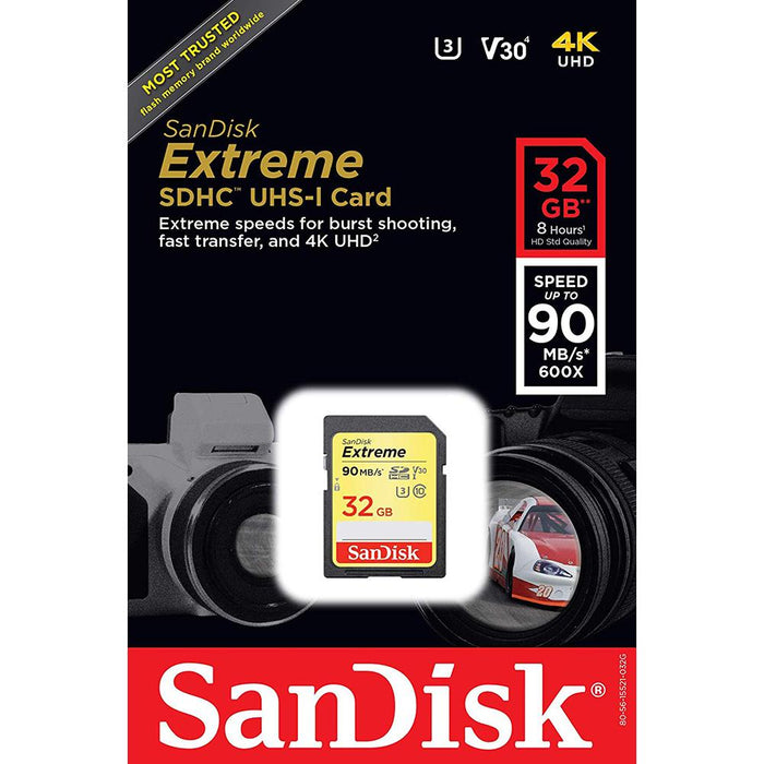 Sandisk 32GB Extreme SD Memory UHS-I Card w/ 90/40MB/s Read/Write 2 Pack