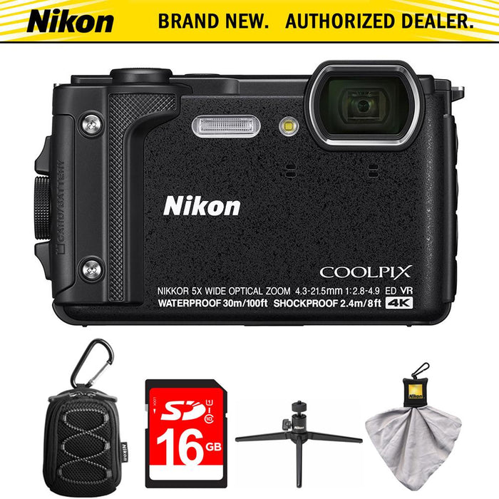 Nikon COOLPIX W300 16MP Waterproof Digital Camera Black with 16GB Card Bundle