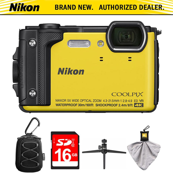 Nikon COOLPIX W300 16MP Waterproof Digital Camera Yellow with 16GB Card Bundle