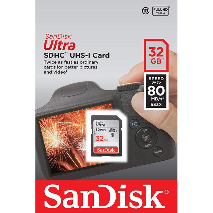 Sandisk Ultra SDHC 32GB UHS Class 10 Memory Card, Up to 80MB/s Read Speed 2 Pack