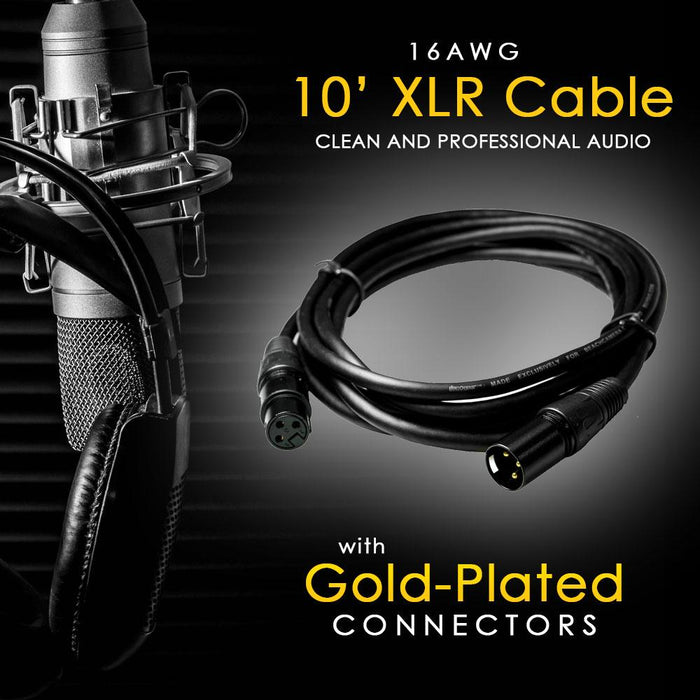 Deco Gear XLR 10' Male to XLR Female 16AWG Gold Plated Cable (2-Pack)