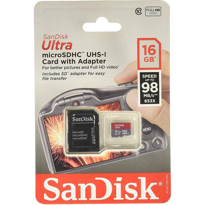 Sandisk Imaging Ultra microSDHC 16GB UHS Class 10 Memory Card w/ Adapter