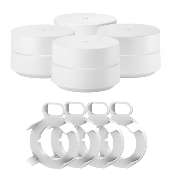 Google Wi-Fi System Mesh Router 4-Pack (GA00158-US) with WiFi Outlet Wall Mounts (4)