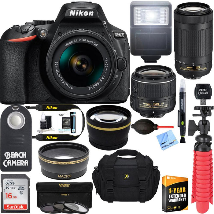 Nikon D5600 DSLR Camera + 18-55mm VR and 70-300mm Lens Bundle (Black) Refurbished