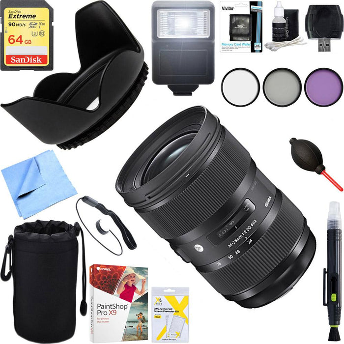 Sigma 24-35mm F2 DG HSM Standard-Zoom Lens for Nikon Cameras + 64GB Ultimate Kit