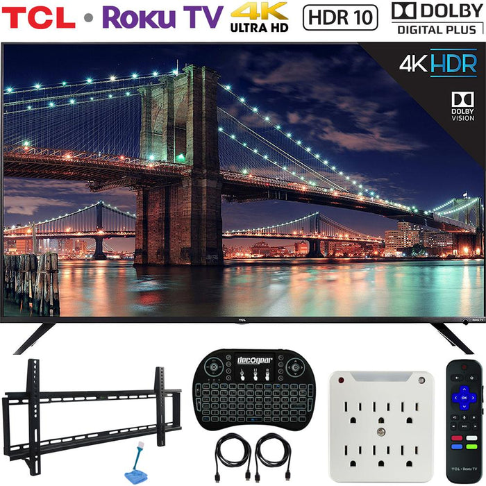 TCL 65" Class 6-Series 4K HDR Roku Smart TV w/ Mounting & Hook-Up Bundle