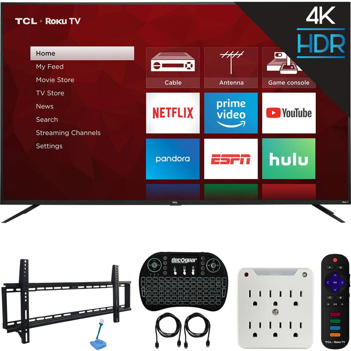 TCL 75S425 75" 4-series 4K UHD Roku Smart TV (2019) w/ Mounting & Hook-Up Bundle