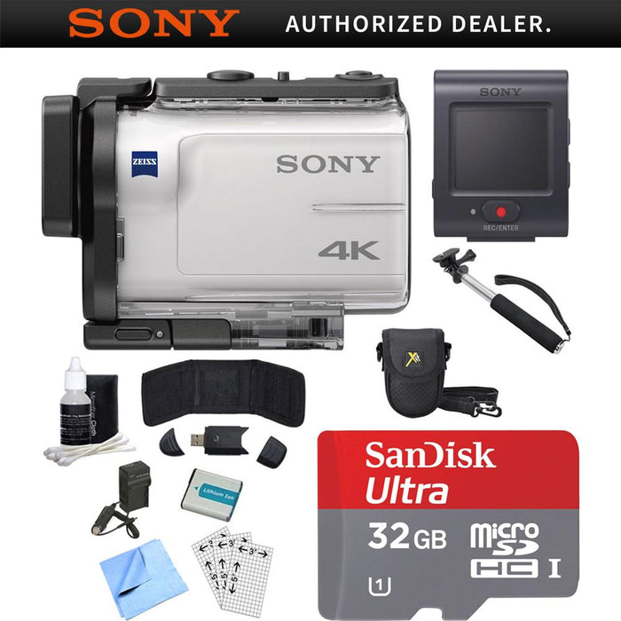 Sony FDR-X3000R 4K GPS Action Camera, Selphie Stick, 32GB Card, and Accessory Bundle