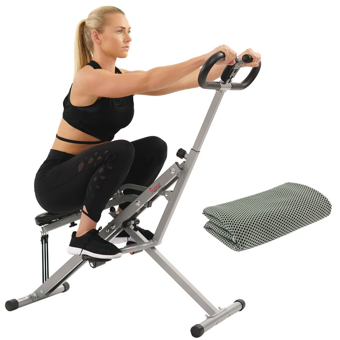Sunny Health and Fitness Upright Squat Assist Row-N-Ride Trainer w/Workout Cooling Towel (Grey)