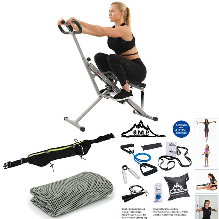 Sunny Health & Fitness Row-N-Ride Squat Assist Trainer for Glutes Workout  With Adjustable Resistance, Easy Setup & Foldable Exercise Equipment, Glute  & Leg Exercise Machine 