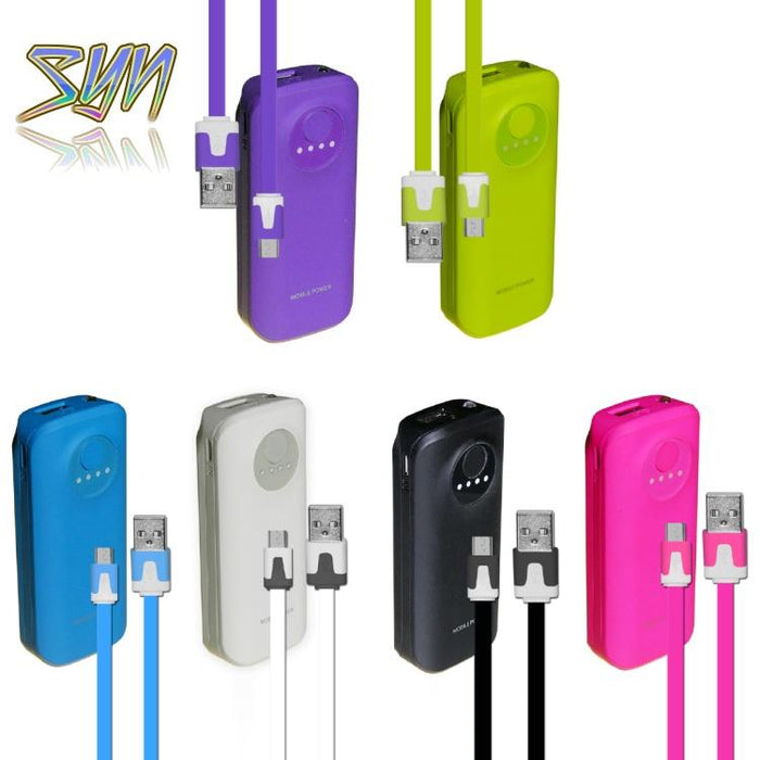SYN 5200mAh Neon Power Battery Bank with USB Charging Cable in Blue