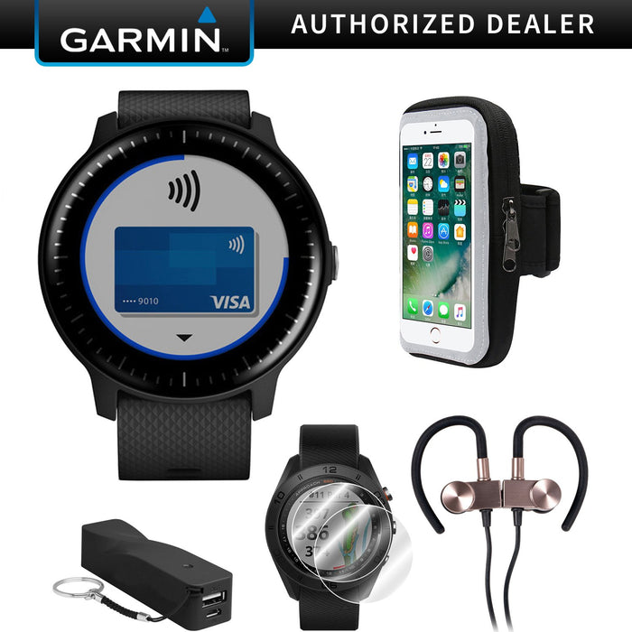 Garmin Vivoactive 3 Music GPS Smartwatch w/ Deco Gear Runner Bundle - Black+Silver