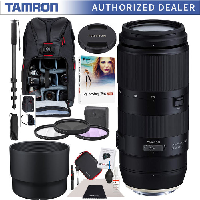 Tamron 100-400mm F/4.5-6.3 Di VC USD Lens for Canon A035 AFA035C-700 Backpack Bundle