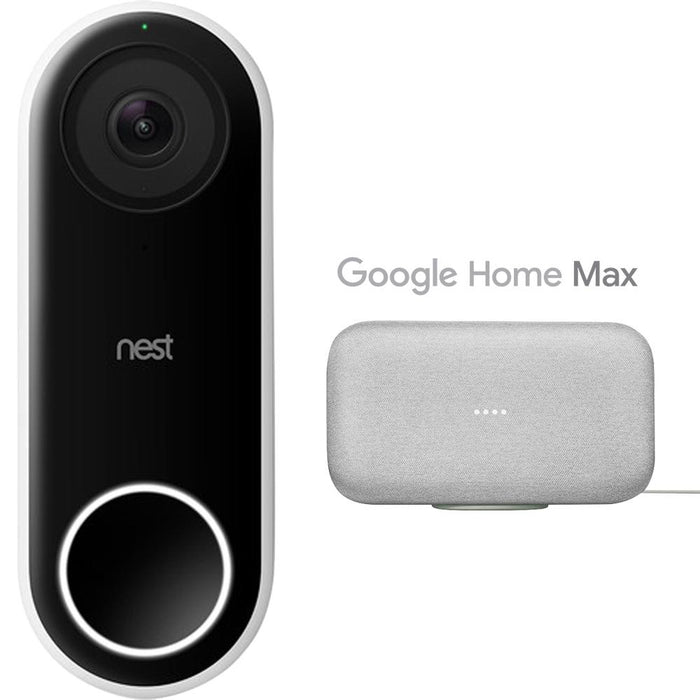 Google Nest Hello Smart Wi-Fi Video Doorbell (NC5100US) with Google Home Max (Chalk)