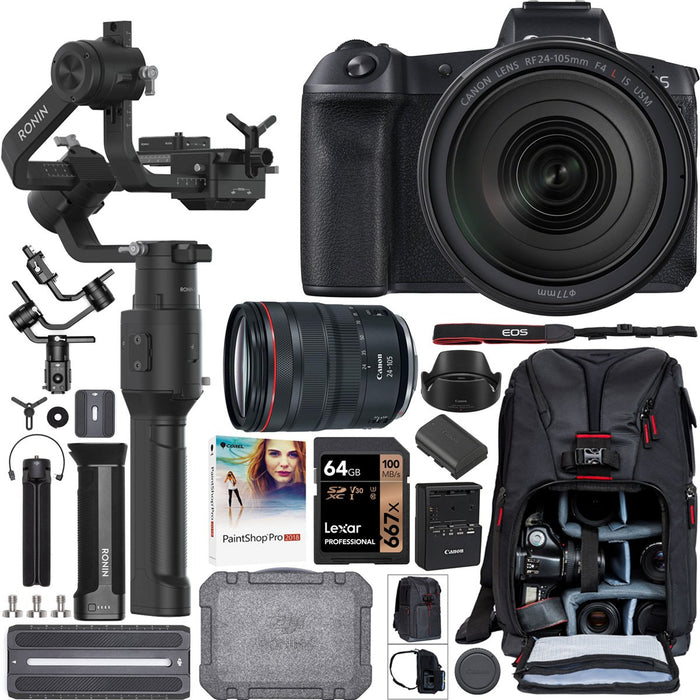 Canon EOS R Mirrorless Camera + 24-105mm Lens DJI Ronin-S Gimbal Essentials Kit