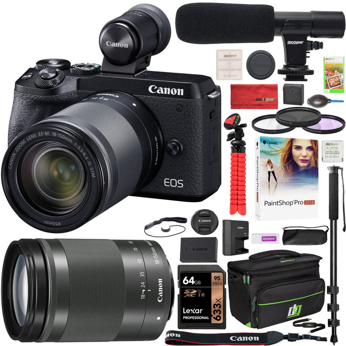Canon EOS M6 Mark II Mirrorless Camera + 18-150mm Lens + EVF Microphone Pro Kit Black