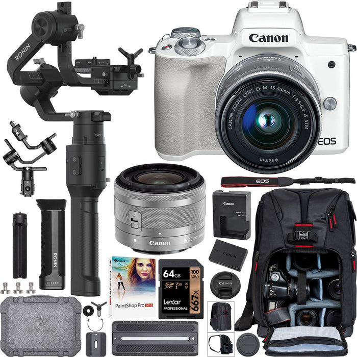 Canon EOS M50 Mirrorless 4K Camera + 15-45mm Lens (W) DJI Ronin-S Essentials Kit