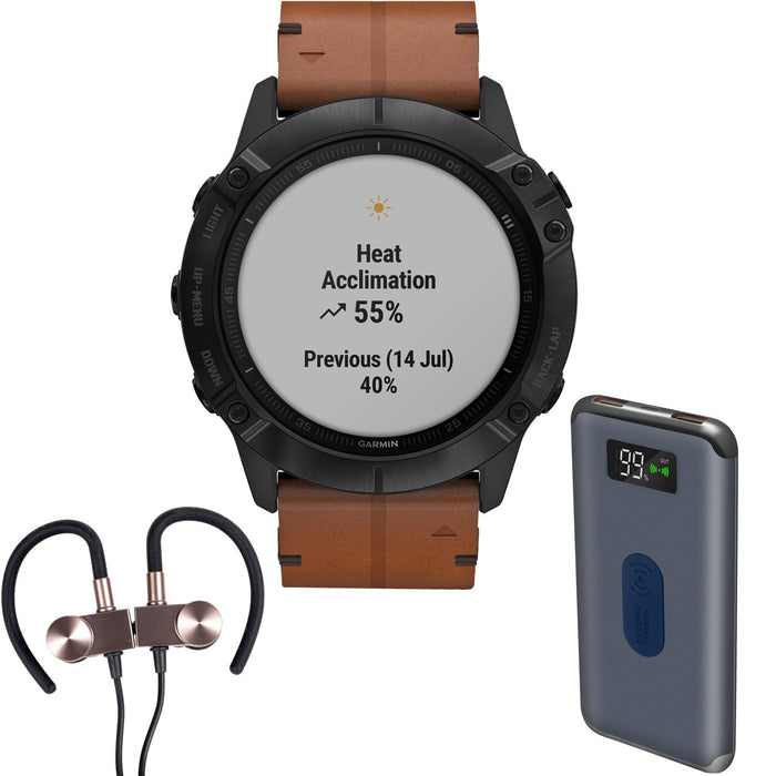Garmin fenix 6X Sapphire Multisport GPS Smartwatch with Wireless Earbuds Bundle