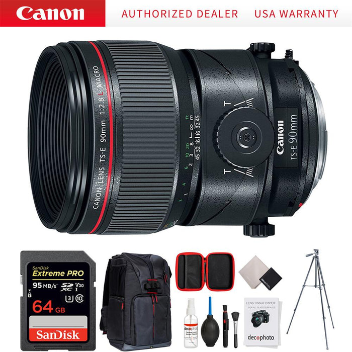 Canon TS-E 90mm f/2.8L Fixed Prime DSLR MACRO Full Frame Lens w/ 64GB Accessory Bundle