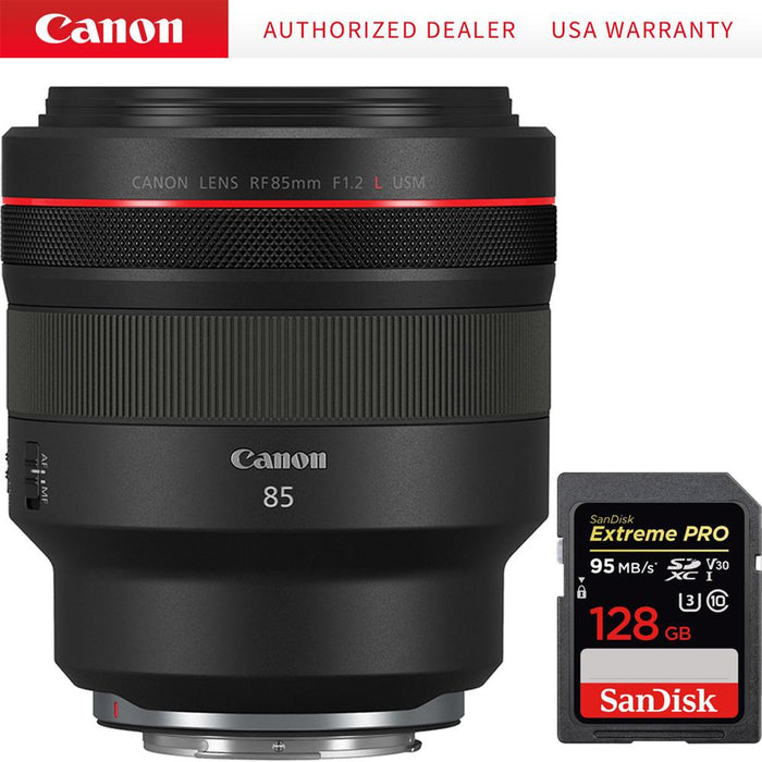 Canon RF 85mm F1.2 L USM Lens for EOS R System RF Mount + 128GB Memory Card