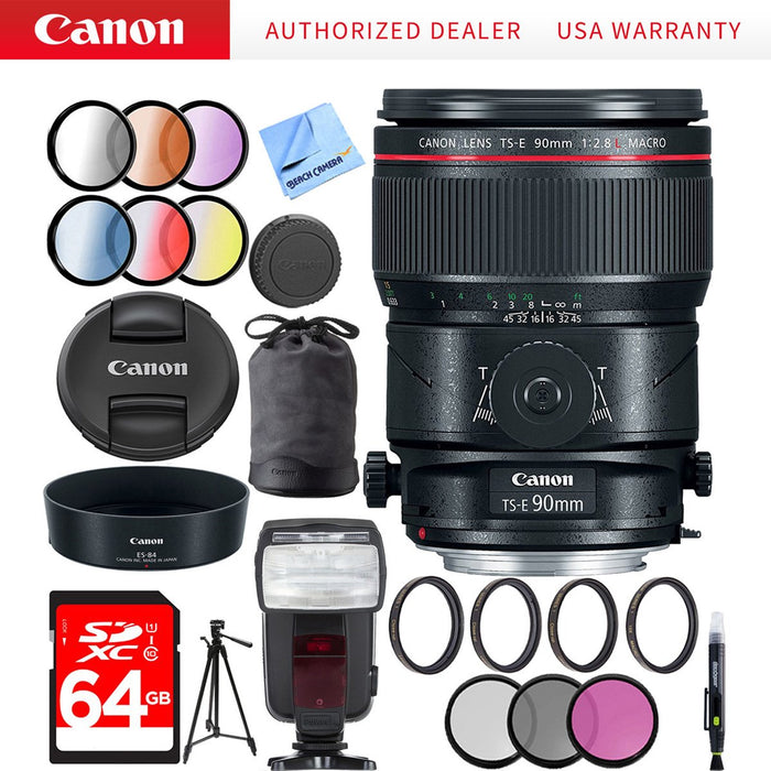 Canon TS-E90mm f/2.8L Fixed Prime Digital SLR MACRO Lens + 64GB Filters Set Kit