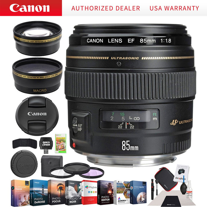Canon EF 85mm f/1.8 USM Telephoto Lens 2519A003 for EF Mount DSLR Camera + Deluxe Kit
