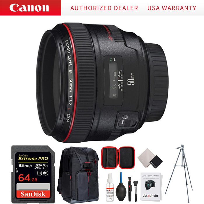 Canon 1257B002 EF 50mm f / 1.2L USM Lens w/ 64GB Accessory Bundle