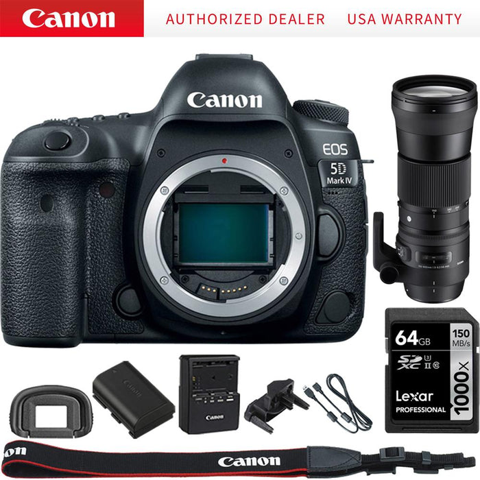 Canon EOS 5D Mark IV CMOS DSLR Camera Body 4K Video+ 150-600mm HSM Zoom Lens Kit