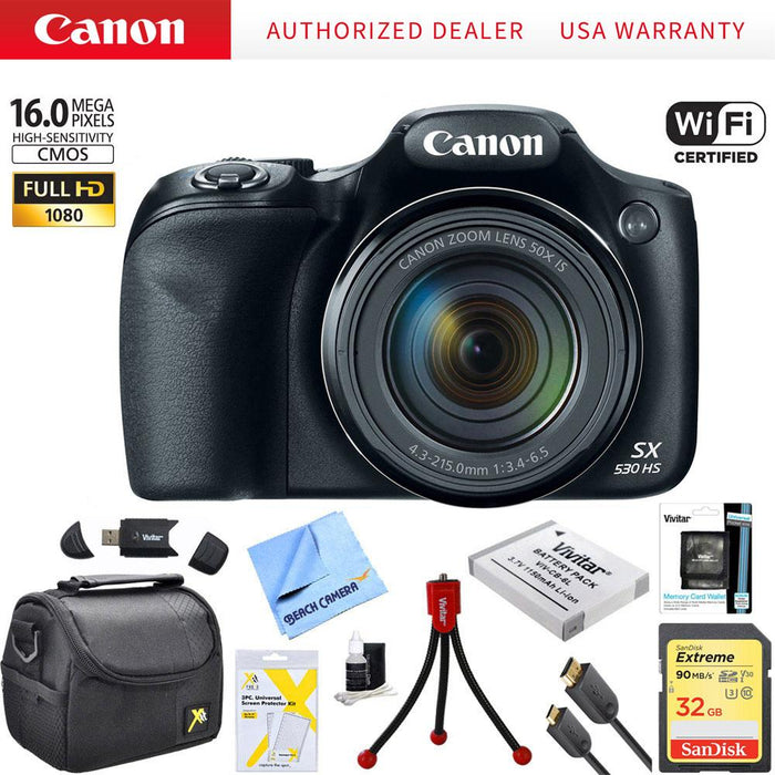 Canon PowerShot SX530 HS 16MP 50x Opt Zoom 1080p Full HD Digital Camera Bundle (Black)