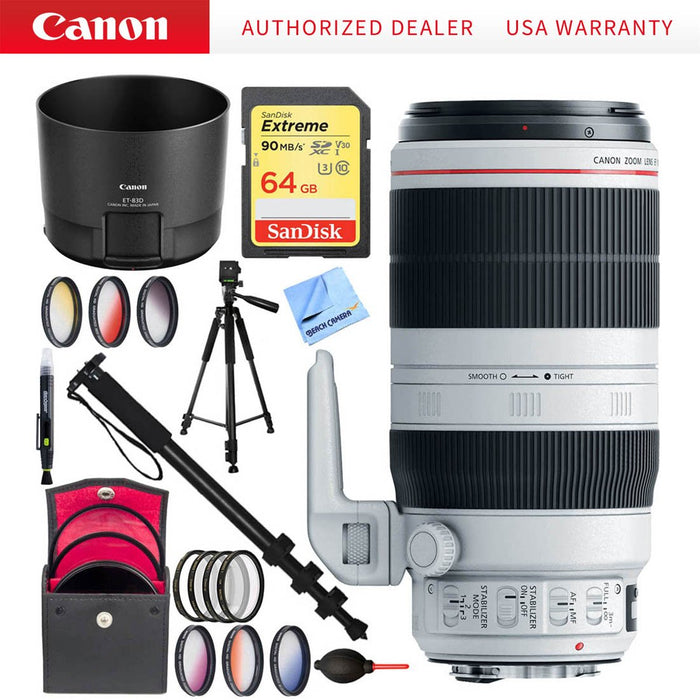 Canon EF 100-400mm f/4.5-5.6L IS II USM Telephoto Lens (9524B002) 77mm Filter 64GB Kit