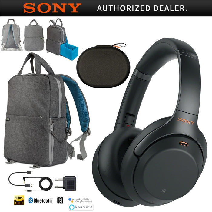 Sony WH-1000XM3 Wireless Noise Cancelling Headphones Black Backpack Travel Bundle