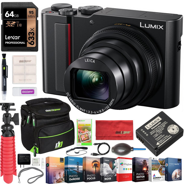Panasonic LUMIX ZS200 4K Digital Camera DC-ZS200K Black 15x Zoom LEICA Lens Kit