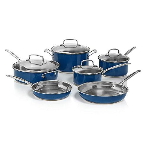 Cuisinart Stainless Steel Chef's Classic 10-Piece Cookware Set (Blue) w/ Accessories