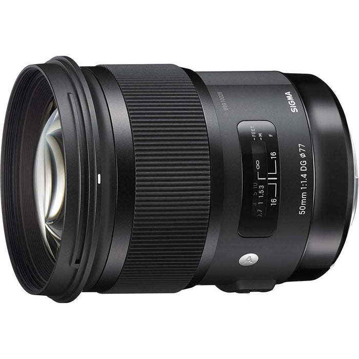 Sigma 50mm f/1.4 DG HSM ART Lens for Nikon F SLR Cameras 77mm Filter Backpack Bundle