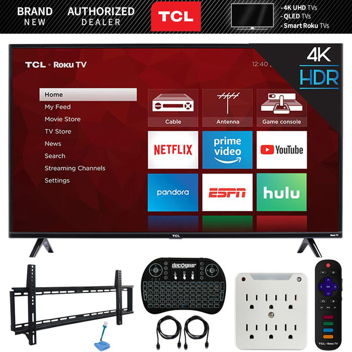 TCL 55S425 55" 4-series 4K UHD Roku Smart TV (2019) w/ Mounting & Hook-Up Bundle