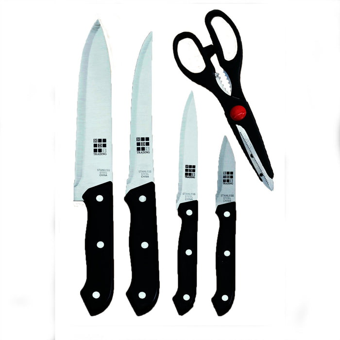 Home Basics 5-Piece Knife Set with Cutting Board & Deco Gear Cut-Resistant Safety Gloves