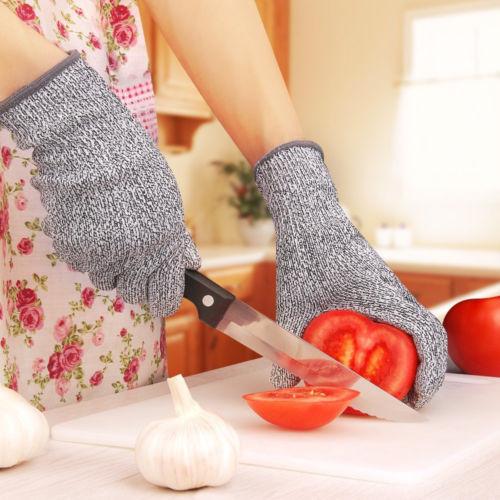 Home Basics 5-Piece Knife Set with Cutting Board & Deco Gear Cut-Resistant Safety Gloves