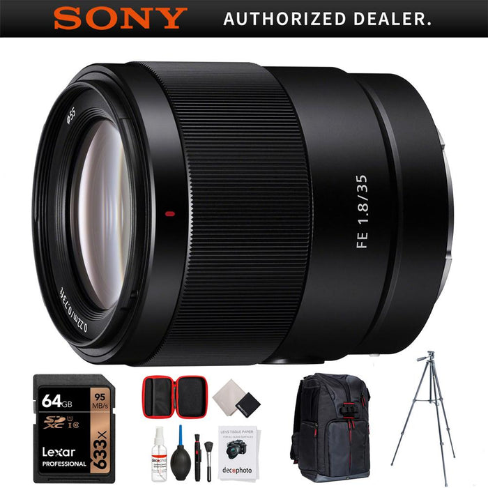Sony FE 35mm F1.8 Large Aperture Full-Frame E-Mount Lens + 64GB Memory Bundle