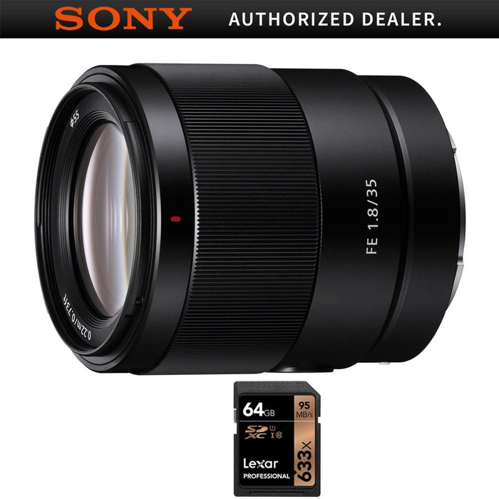 Sony FE 35mm F1.8 Large Aperture Full-Frame E-Mount Prime Lens with 64GB Card