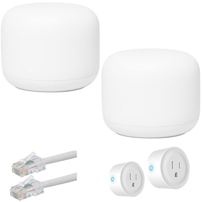 Google Nest Wifi Router and Point S1 + C1, White (2PK) with Accessories Bundle